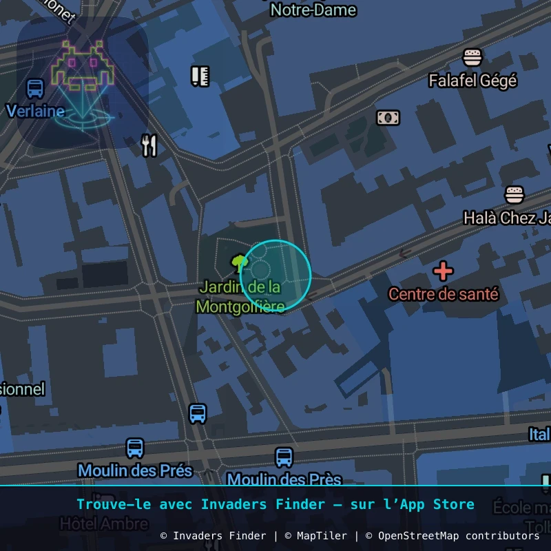 Zone approximative de l'invader PA_1331, dans le quartier 13e arrondissement de Paris à Paris. Emplacement exact disponible dans l'app Invaders Finder.