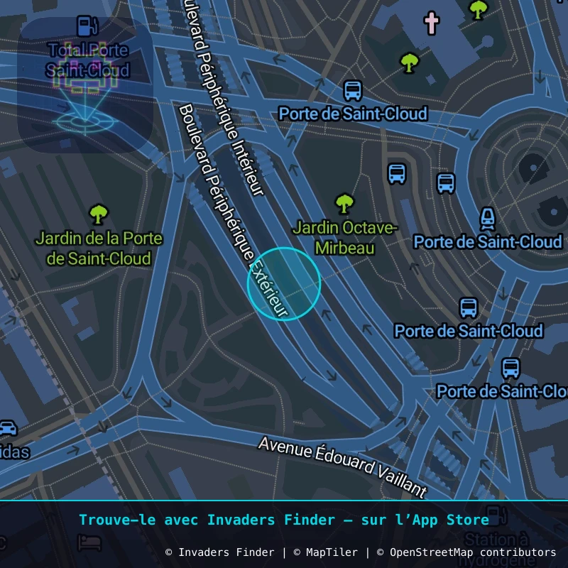 Zone approximative de l'invader PA_1335, dans le quartier 16e arrondissement de Paris à Paris. Emplacement exact disponible dans l'app Invaders Finder.