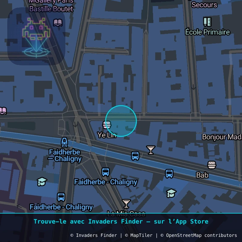 Zone approximative de l'invader PA_1336, dans le quartier 11e arrondissement de Paris à Paris. Emplacement exact disponible dans l'app Invaders Finder.