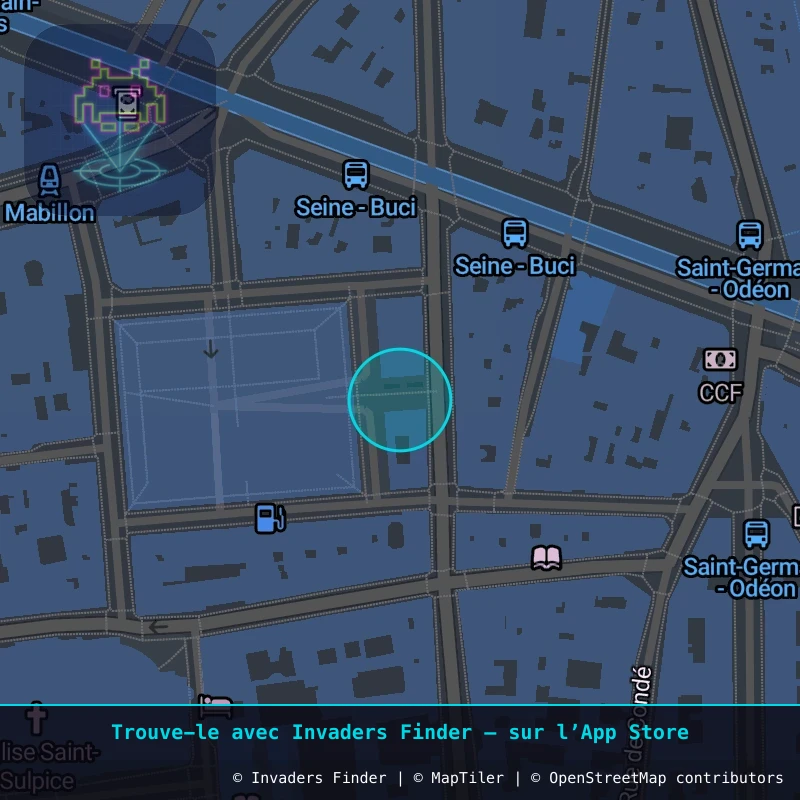 Zone approximative de l'invader PA_1337, dans le quartier 6e arrondissement de Paris à Paris. Emplacement exact disponible dans l'app Invaders Finder.