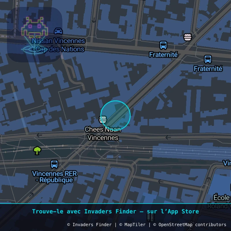 Zone approximative de l'invader PA_1341, dans le quartier Paris métropolitain (PA94) à Paris. Emplacement exact disponible dans l'app Invaders Finder.