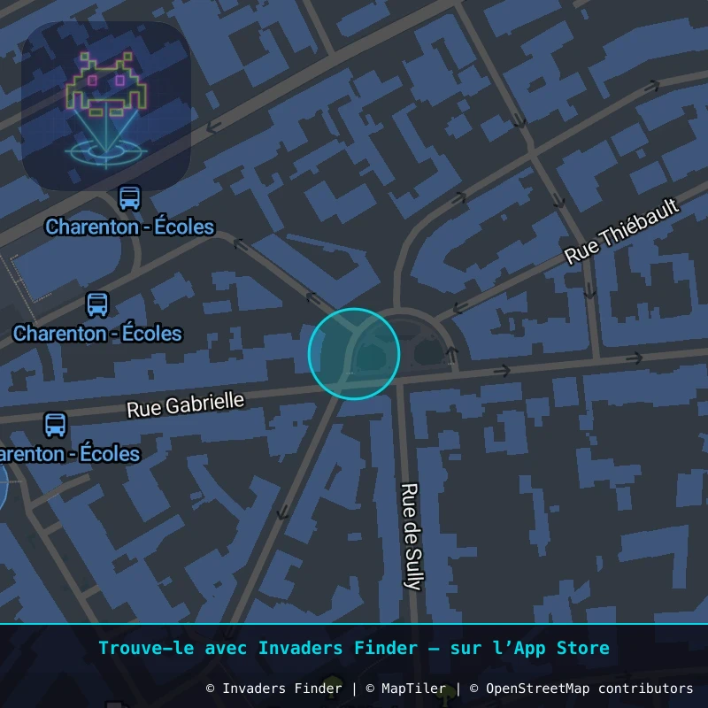 Zone approximative de l'invader PA_1345, dans le quartier Paris métropolitain (PA94) à Paris. Emplacement exact disponible dans l'app Invaders Finder.
