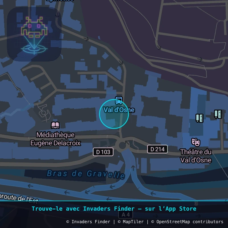 Zone approximative de l'invader PA_1348, dans le quartier Paris métropolitain (PA94) à Paris. Emplacement exact disponible dans l'app Invaders Finder.