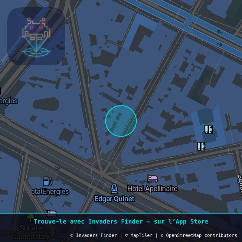 Zone approximative de l'invader PA_1351, dans le quartier 14e arrondissement de Paris à Paris. Emplacement exact disponible dans l'app Invaders Finder.