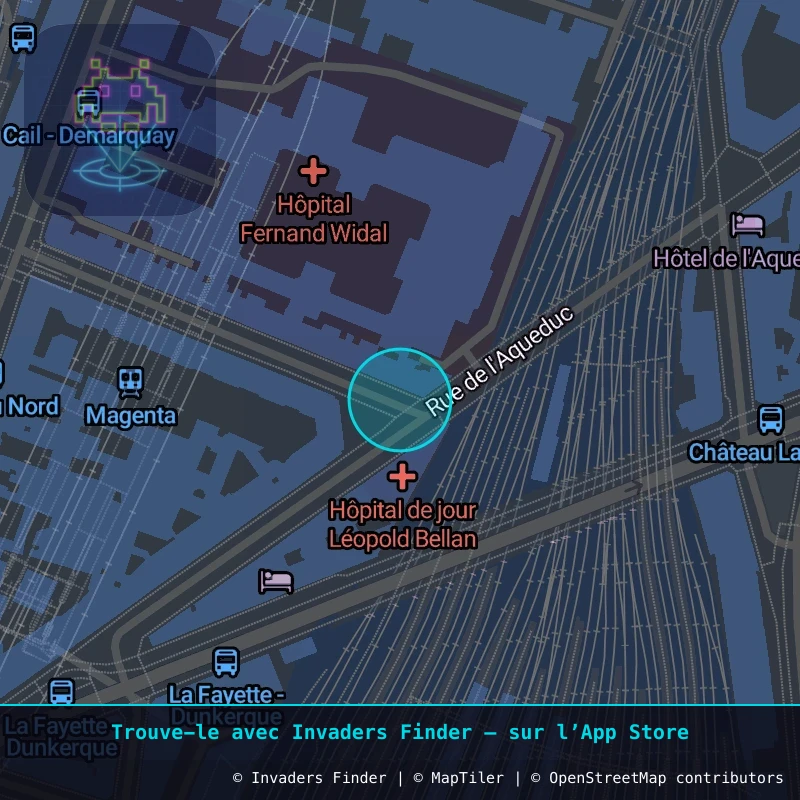 Zone approximative de l'invader PA_1354, dans le quartier 10e arrondissement de Paris à Paris. Emplacement exact disponible dans l'app Invaders Finder.