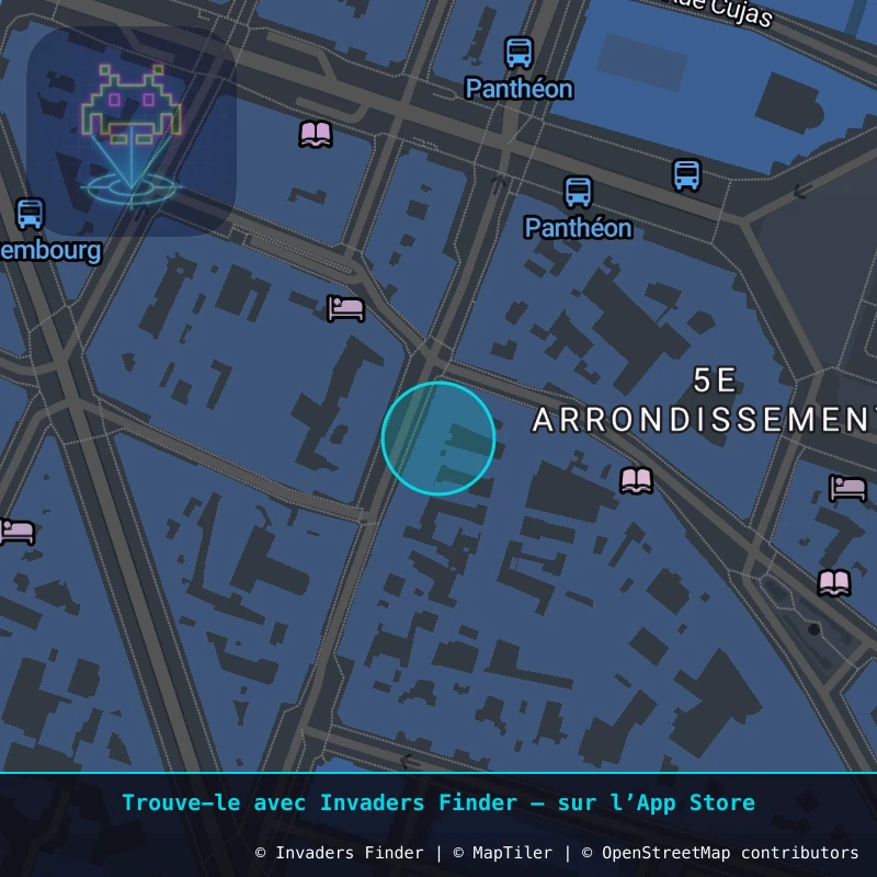 Zone approximative de l'invader PA_1360, dans le quartier 5e arrondissement de Paris à Paris. Emplacement exact disponible dans l'app Invaders Finder.
