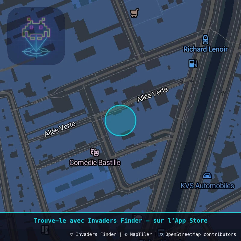 Zone approximative de l'invader PA_1361, dans le quartier 11e arrondissement de Paris à Paris. Emplacement exact disponible dans l'app Invaders Finder.