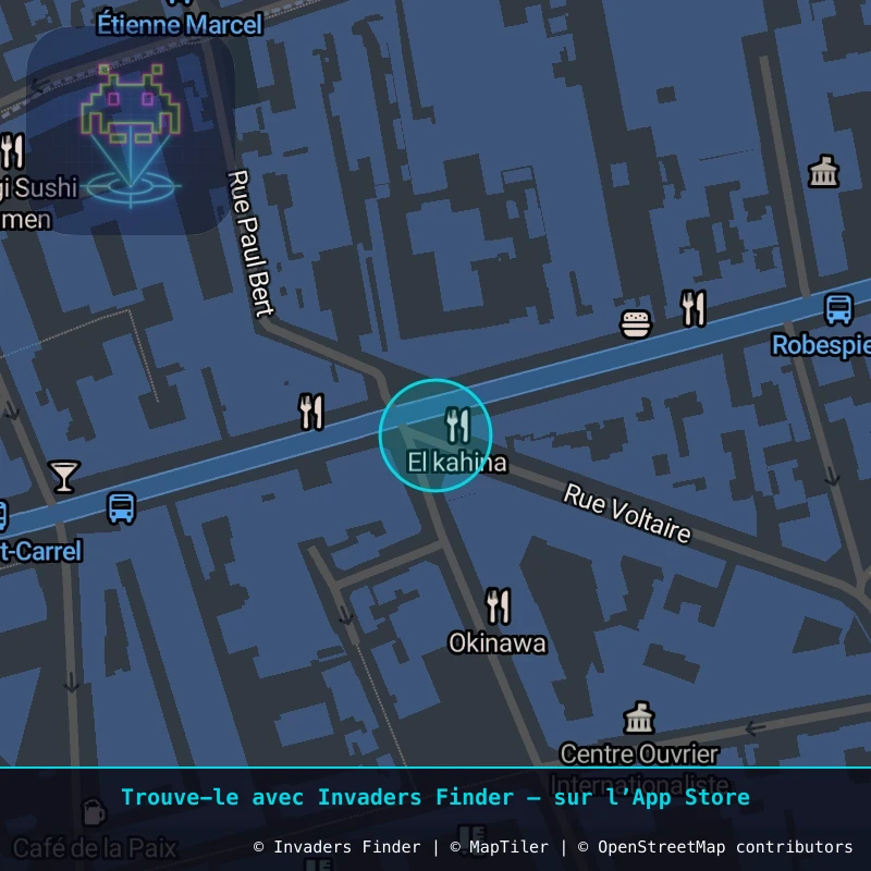 Zone approximative de l'invader PA_1364, dans le quartier Paris métropolitain (PA93) à Paris. Emplacement exact disponible dans l'app Invaders Finder.
