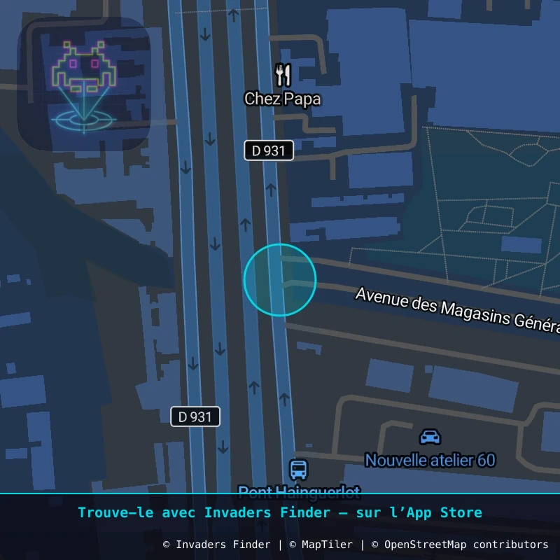 Zone approximative de l'invader PA_1369, dans le quartier Paris métropolitain (PA93) à Paris. Emplacement exact disponible dans l'app Invaders Finder.