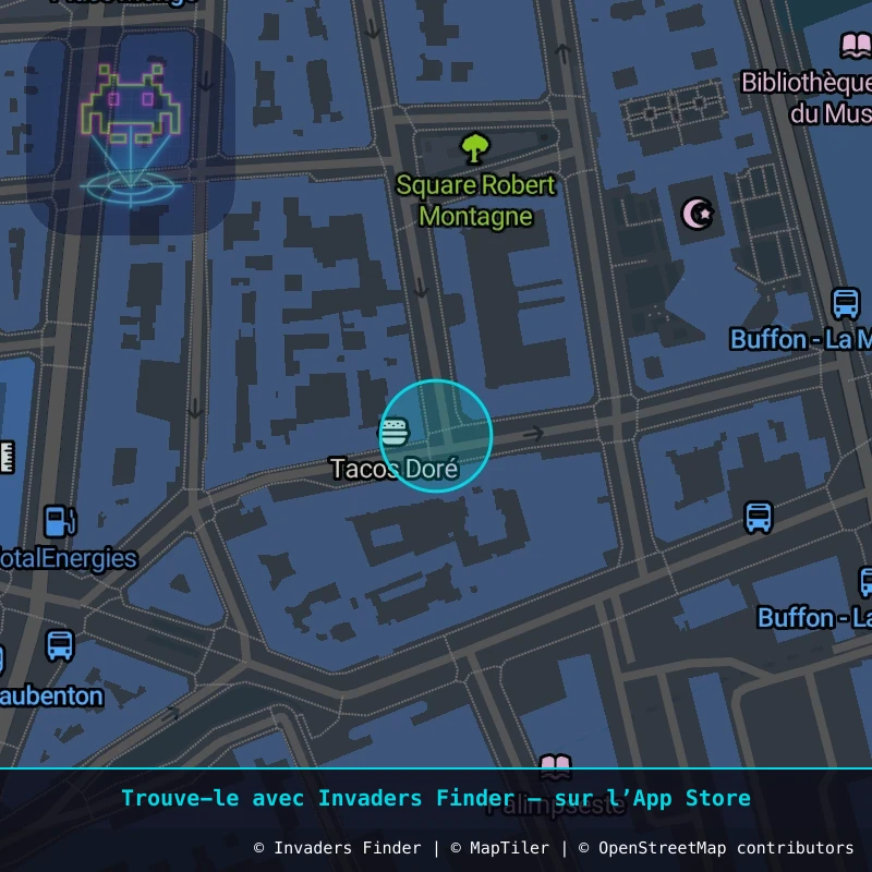Zone approximative de l'invader PA_1370, dans le quartier 5e arrondissement de Paris à Paris. Emplacement exact disponible dans l'app Invaders Finder.