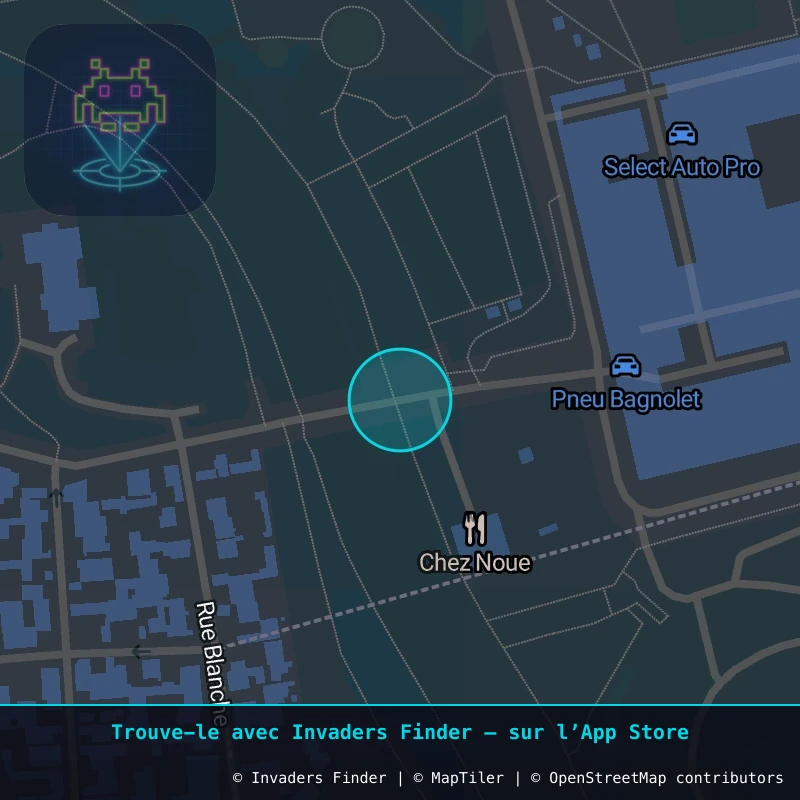 Zone approximative de l'invader PA_1381, dans le quartier Paris métropolitain (PA93) à Paris. Emplacement exact disponible dans l'app Invaders Finder.