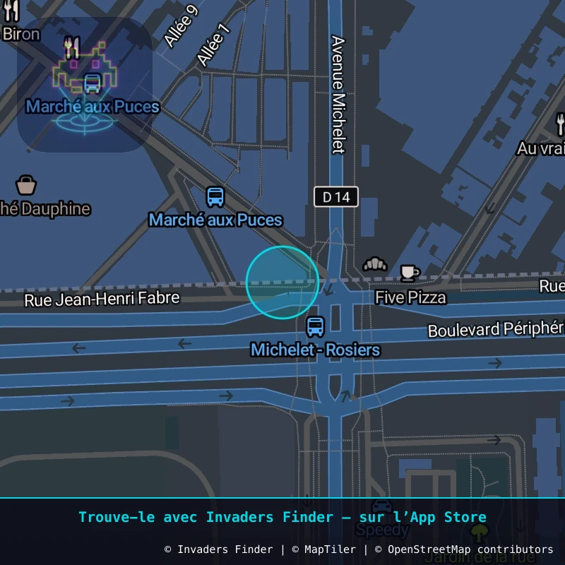 Zone approximative de l'invader PA_1382, dans le quartier Paris métropolitain (PA93) à Paris. Emplacement exact disponible dans l'app Invaders Finder.