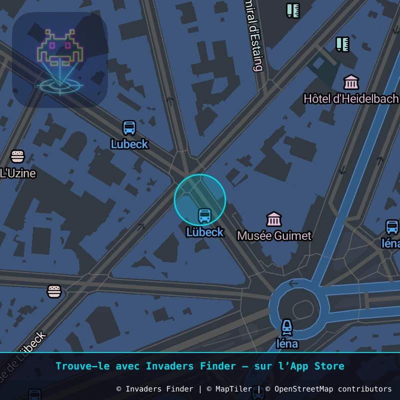 Zone approximative de l'invader PA_1385, dans le quartier 16e arrondissement de Paris à Paris. Emplacement exact disponible dans l'app Invaders Finder.