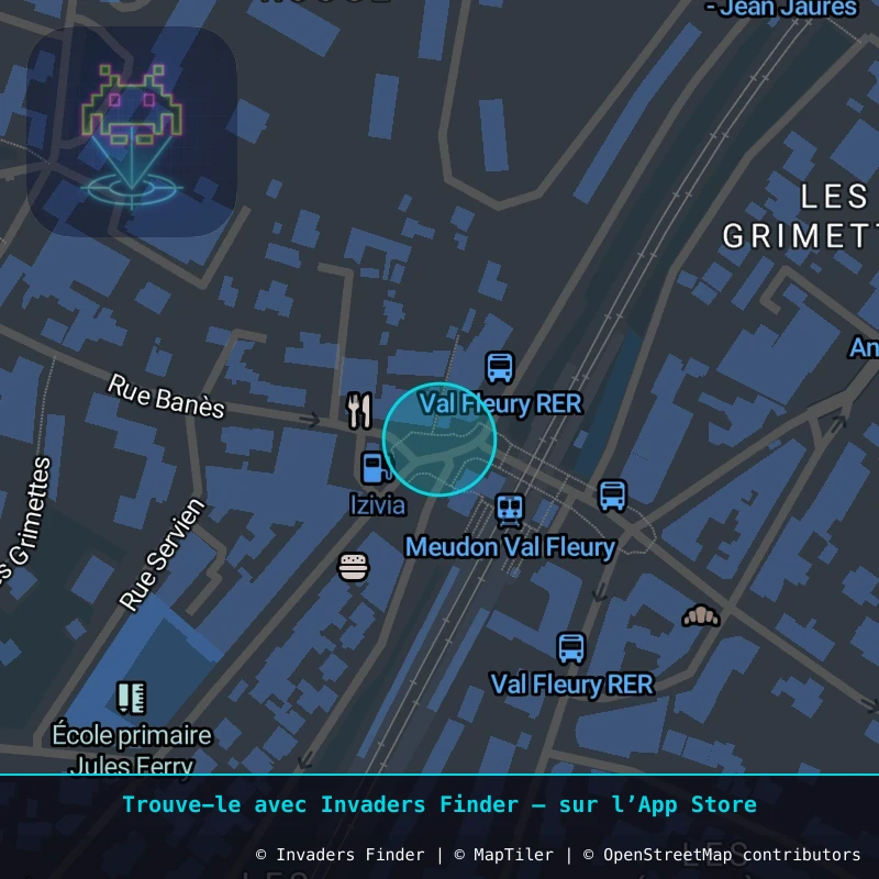 Zone approximative de l'invader PA_1388, dans le quartier Paris métropolitain (PA92) à Paris. Emplacement exact disponible dans l'app Invaders Finder.