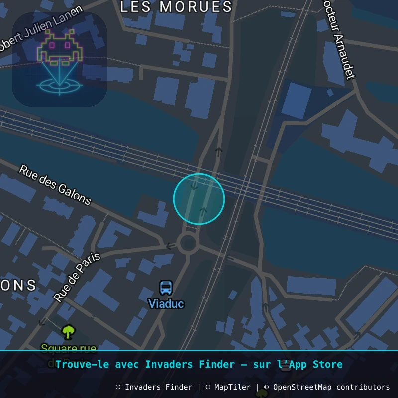 Zone approximative de l'invader PA_1389, dans le quartier Paris métropolitain (PA92) à Paris. Emplacement exact disponible dans l'app Invaders Finder.