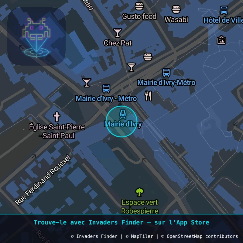 Zone approximative de l'invader PA_1393, dans le quartier Paris métropolitain (PA94) à Paris. Emplacement exact disponible dans l'app Invaders Finder.