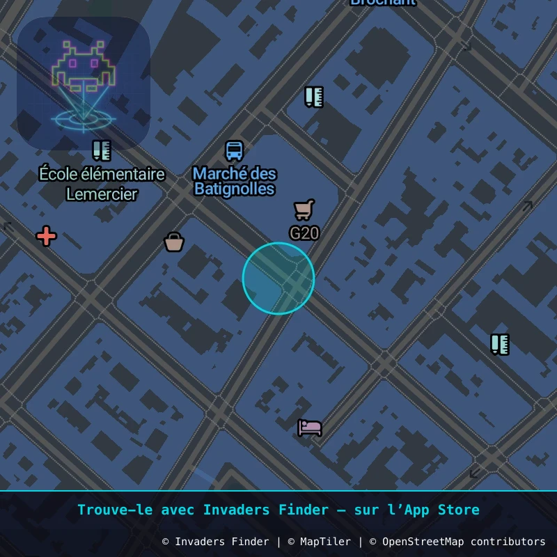 Zone approximative de l'invader PA_1394, dans le quartier 17e arrondissement de Paris à Paris. Emplacement exact disponible dans l'app Invaders Finder.