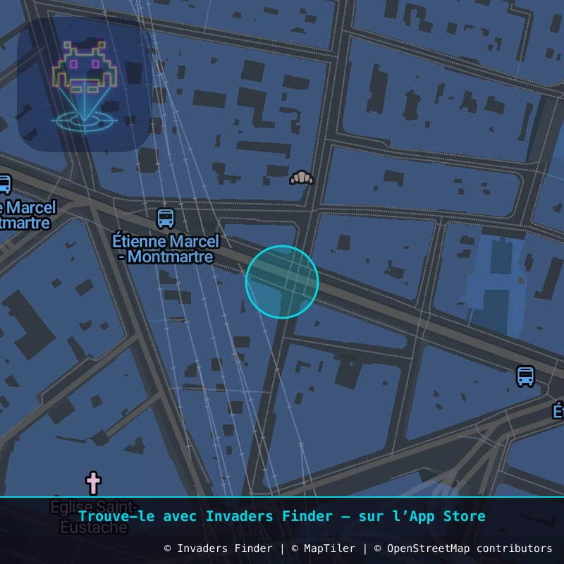 Zone approximative de l'invader PA_1395, dans le quartier 2e arrondissement de Paris à Paris. Emplacement exact disponible dans l'app Invaders Finder.