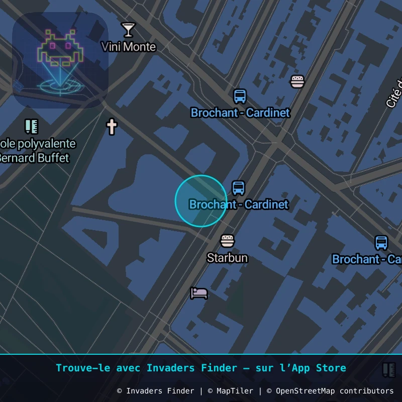 Zone approximative de l'invader PA_1398, dans le quartier 17e arrondissement de Paris à Paris. Emplacement exact disponible dans l'app Invaders Finder.