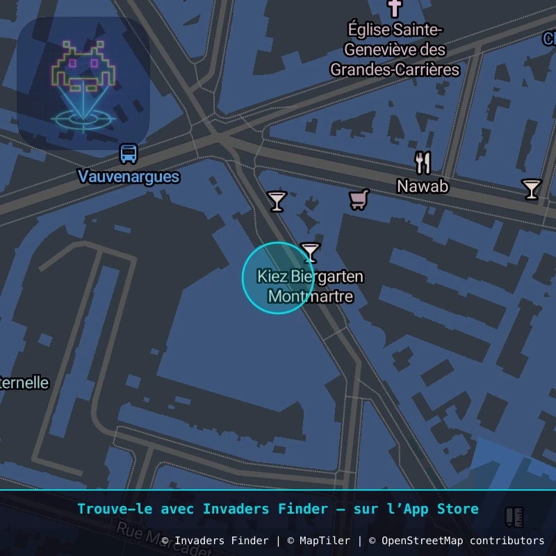 Zone approximative de l'invader PA_1399, dans le quartier 18e arrondissement de Paris à Paris. Emplacement exact disponible dans l'app Invaders Finder.