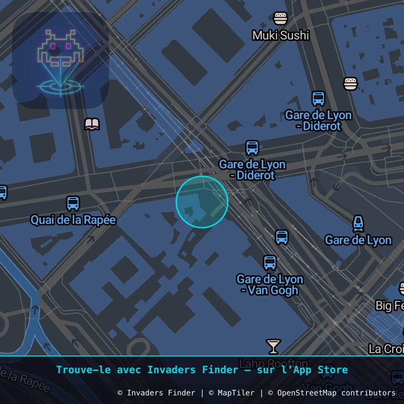 Zone approximative de l'invader PA_1404, dans le quartier 12e arrondissement de Paris à Paris. Emplacement exact disponible dans l'app Invaders Finder.
