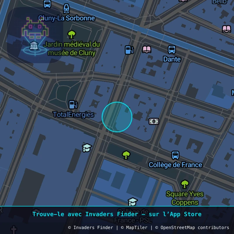Zone approximative de l'invader PA_1407, dans le quartier 5e arrondissement de Paris à Paris. Emplacement exact disponible dans l'app Invaders Finder.