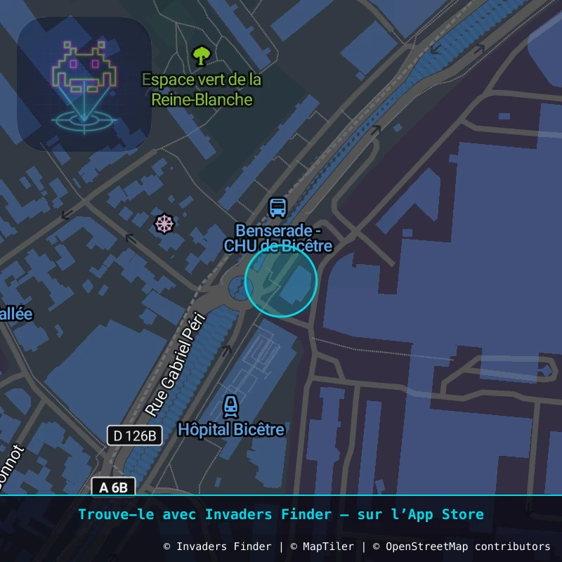 Zone approximative de l'invader PA_1409, dans le quartier Paris métropolitain (PA94) à Paris. Emplacement exact disponible dans l'app Invaders Finder.