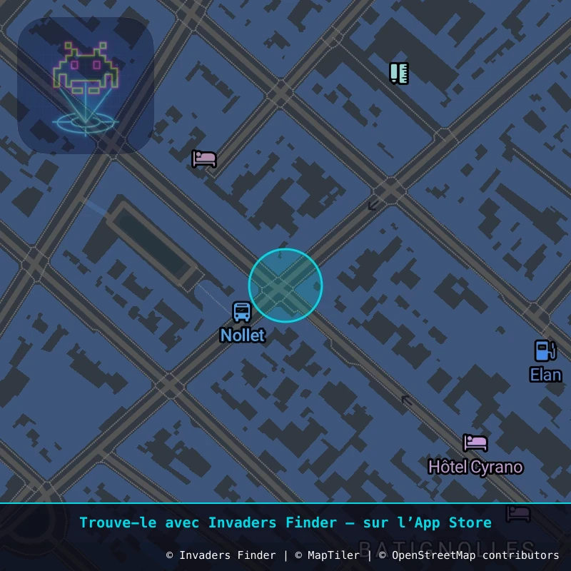 Zone approximative de l'invader PA_1410, dans le quartier 17e arrondissement de Paris à Paris. Emplacement exact disponible dans l'app Invaders Finder.