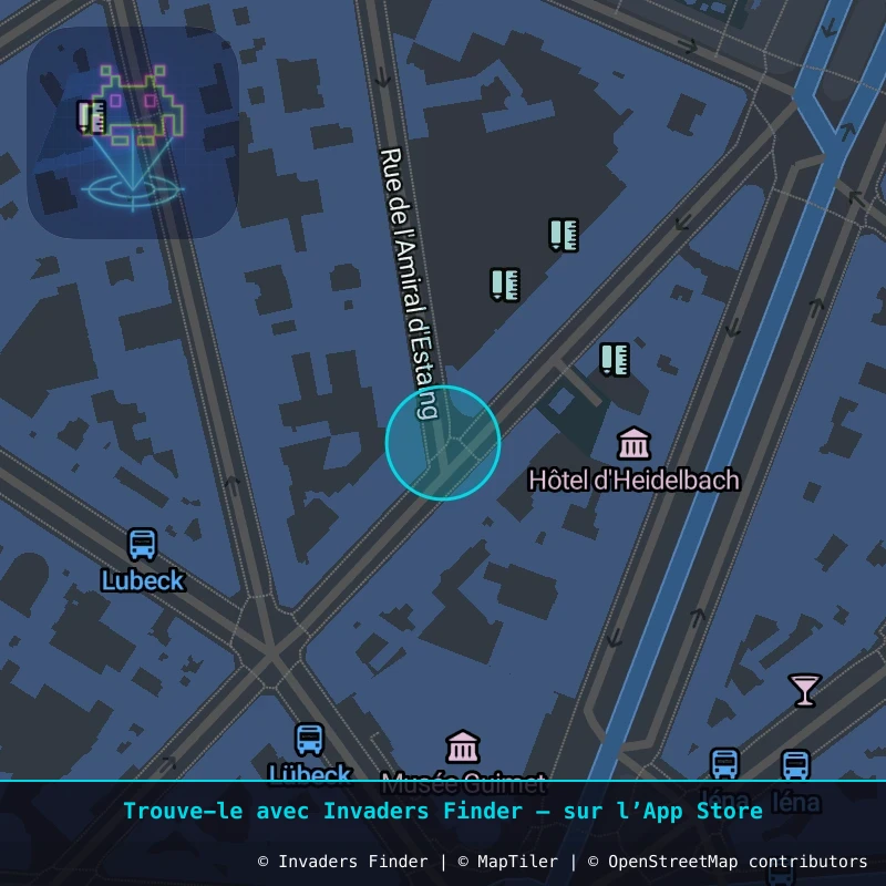 Zone approximative de l'invader PA_1413, dans le quartier 16e arrondissement de Paris à Paris. Emplacement exact disponible dans l'app Invaders Finder.