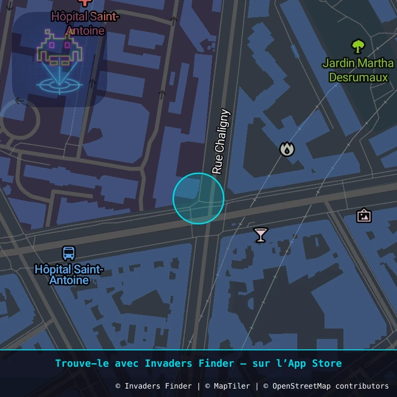 Zone approximative de l'invader PA_1420, dans le quartier 12e arrondissement de Paris à Paris. Emplacement exact disponible dans l'app Invaders Finder.