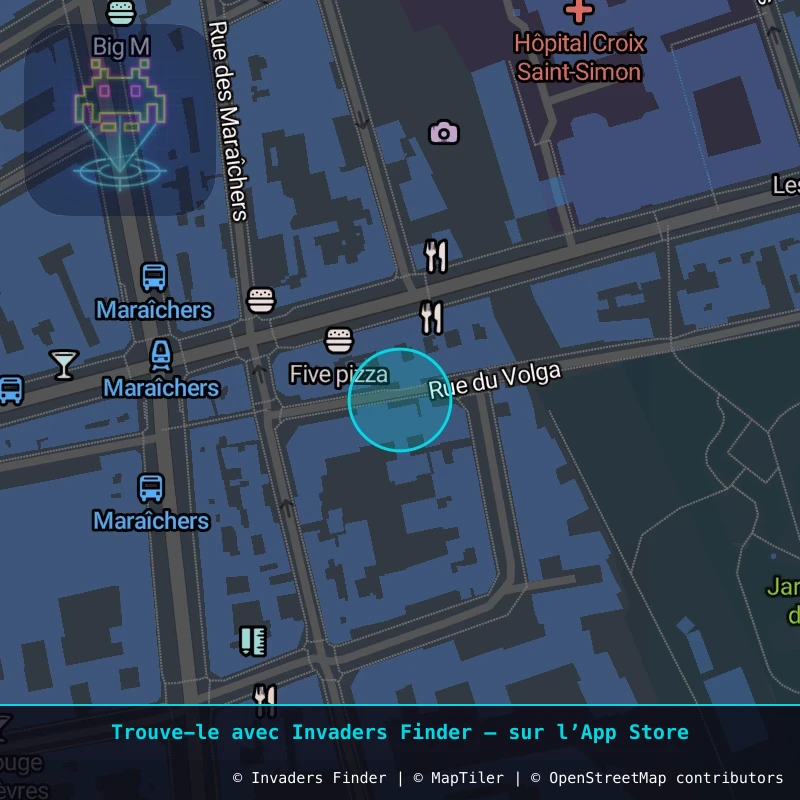 Zone approximative de l'invader PA_1421, dans le quartier 20e arrondissement de Paris à Paris. Emplacement exact disponible dans l'app Invaders Finder.