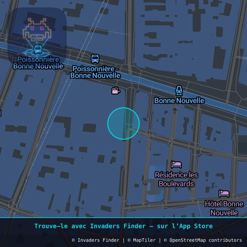 Zone approximative de l'invader PA_1423, dans le quartier 2e arrondissement de Paris à Paris. Emplacement exact disponible dans l'app Invaders Finder.