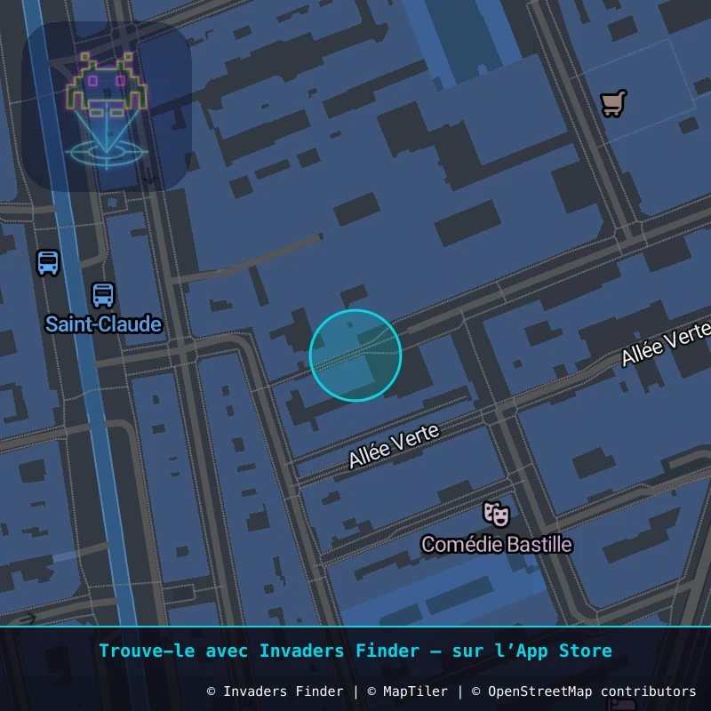 Zone approximative de l'invader PA_1424, dans le quartier 11e arrondissement de Paris à Paris. Emplacement exact disponible dans l'app Invaders Finder.