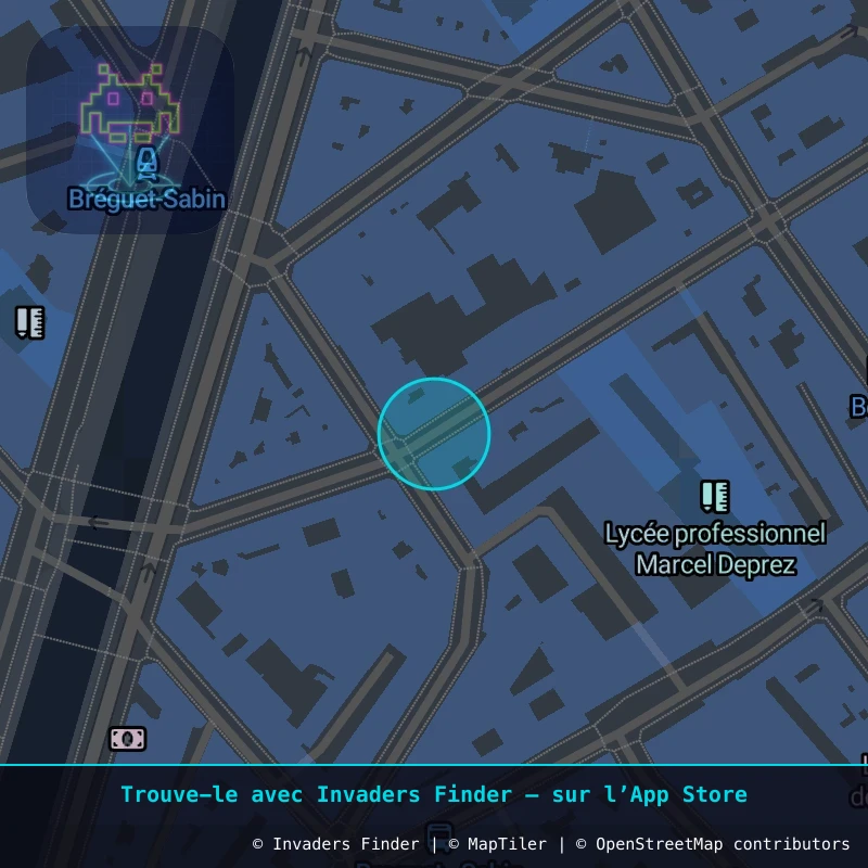 Zone approximative de l'invader PA_1425, dans le quartier 11e arrondissement de Paris à Paris. Emplacement exact disponible dans l'app Invaders Finder.