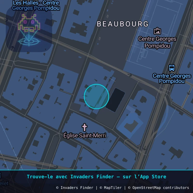 Zone approximative de l'invader PA_1432, dans le quartier 4e arrondissement de Paris à Paris. Emplacement exact disponible dans l'app Invaders Finder.
