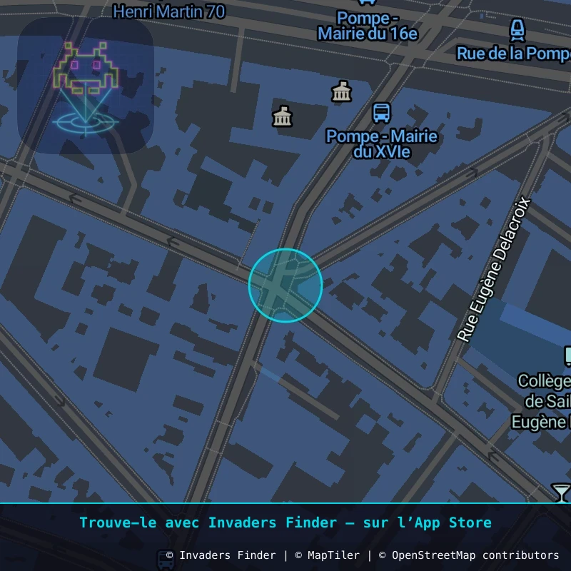 Zone approximative de l'invader PA_1436, dans le quartier 16e arrondissement de Paris à Paris. Emplacement exact disponible dans l'app Invaders Finder.