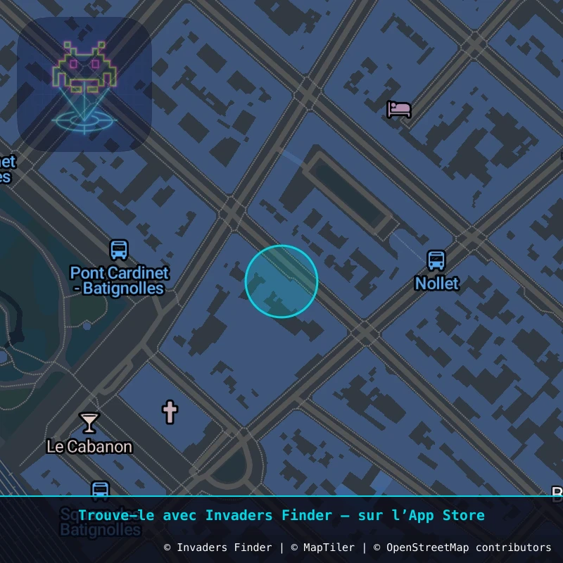Zone approximative de l'invader PA_1438, dans le quartier 17e arrondissement de Paris à Paris. Emplacement exact disponible dans l'app Invaders Finder.