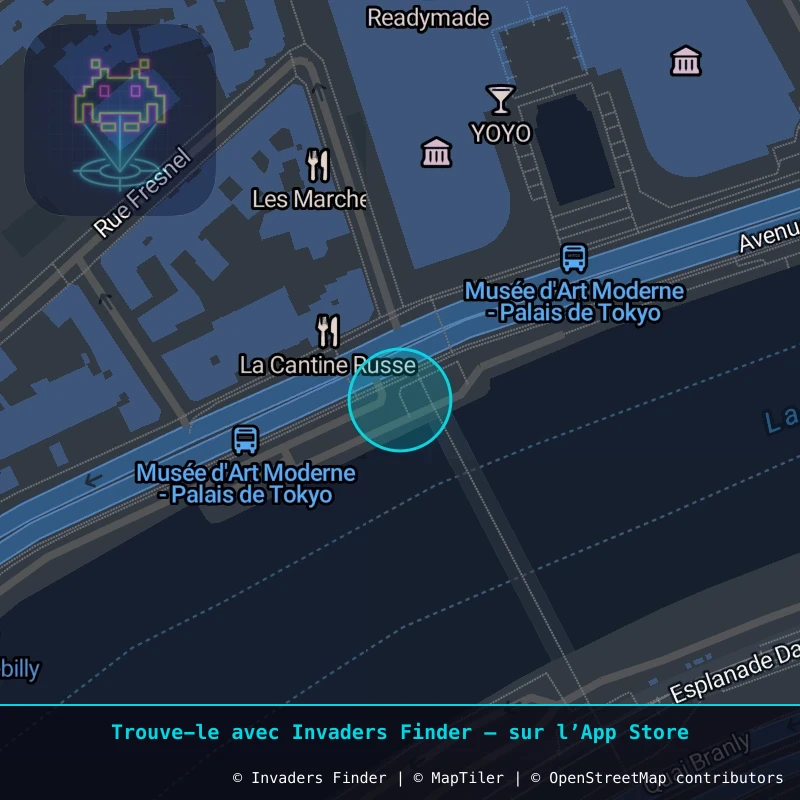 Zone approximative de l'invader PA_1442, dans le quartier 16e arrondissement de Paris à Paris. Emplacement exact disponible dans l'app Invaders Finder.