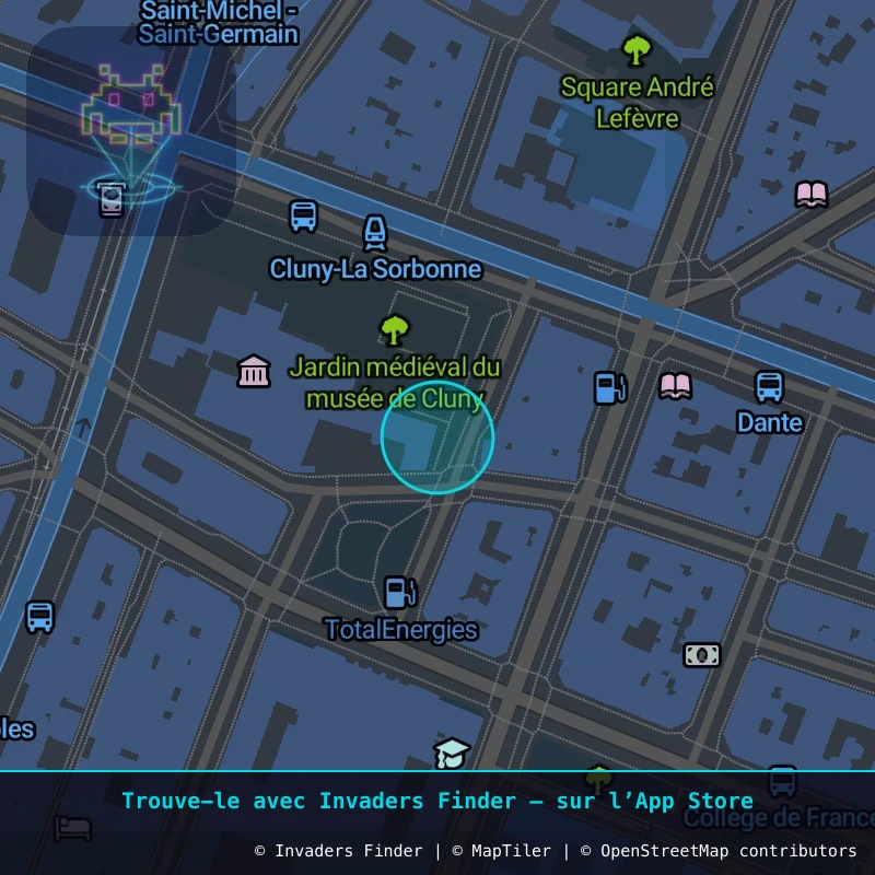 Zone approximative de l'invader PA_1444, dans le quartier 5e arrondissement de Paris à Paris. Emplacement exact disponible dans l'app Invaders Finder.