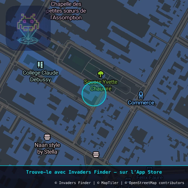 Zone approximative de l'invader PA_1448, dans le quartier 15e arrondissement de Paris à Paris. Emplacement exact disponible dans l'app Invaders Finder.