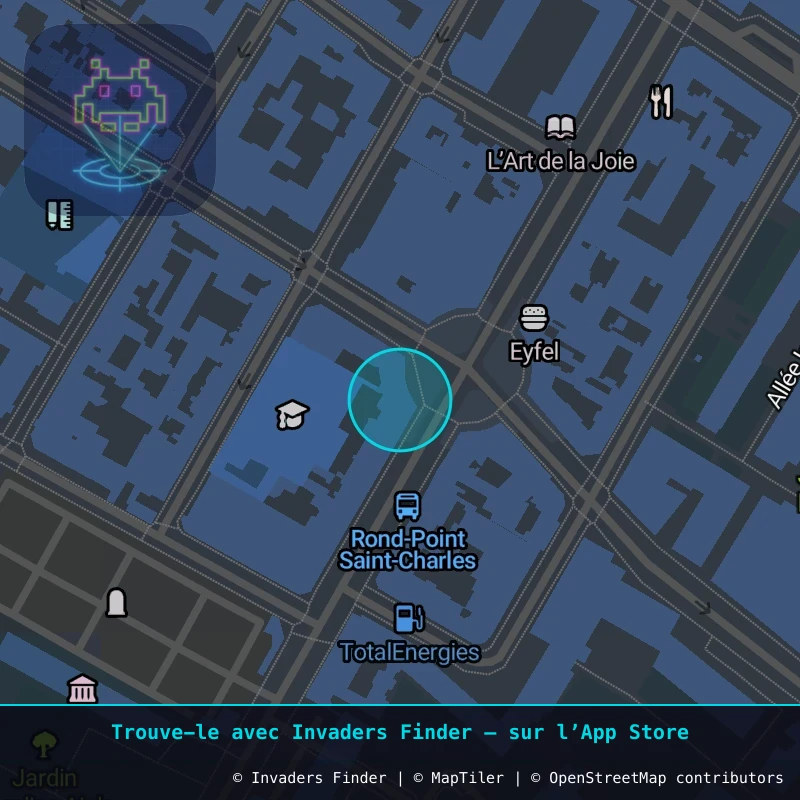 Zone approximative de l'invader PA_1454, dans le quartier 15e arrondissement de Paris à Paris. Emplacement exact disponible dans l'app Invaders Finder.