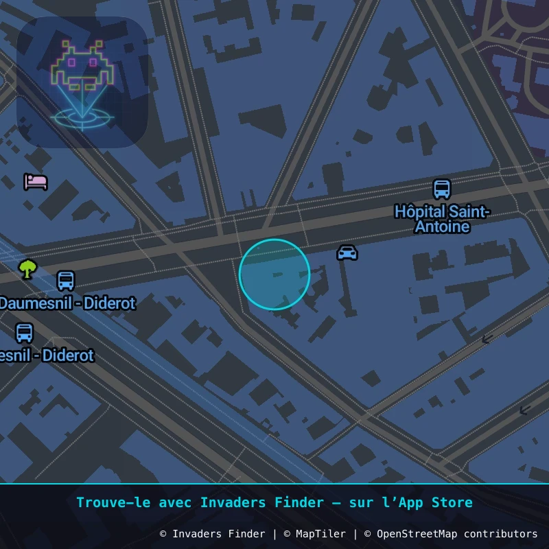 Zone approximative de l'invader PA_1461, dans le quartier 12e arrondissement de Paris à Paris. Emplacement exact disponible dans l'app Invaders Finder.