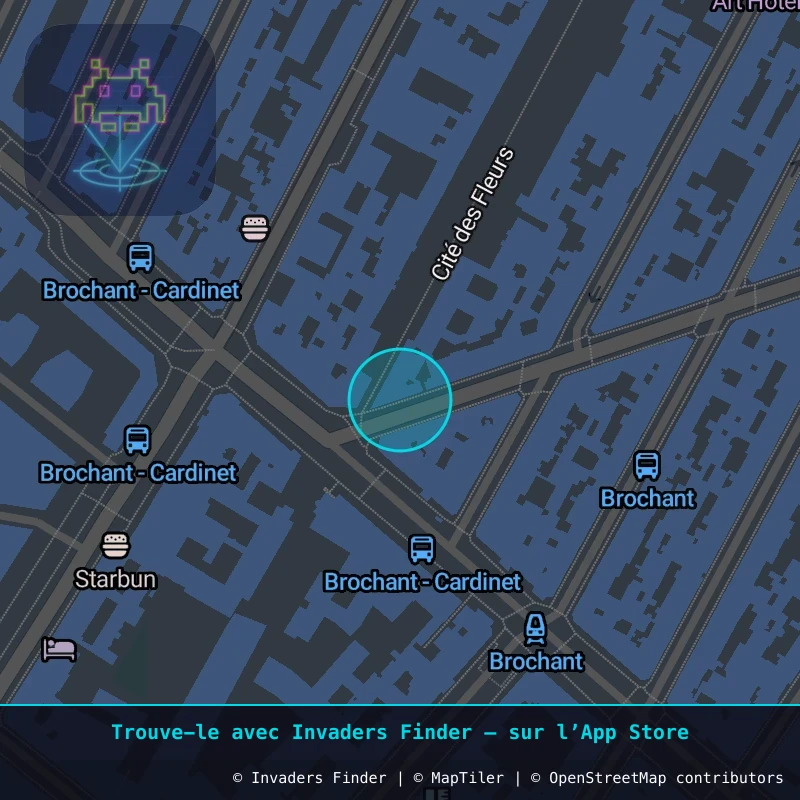 Zone approximative de l'invader PA_1462, dans le quartier 17e arrondissement de Paris à Paris. Emplacement exact disponible dans l'app Invaders Finder.