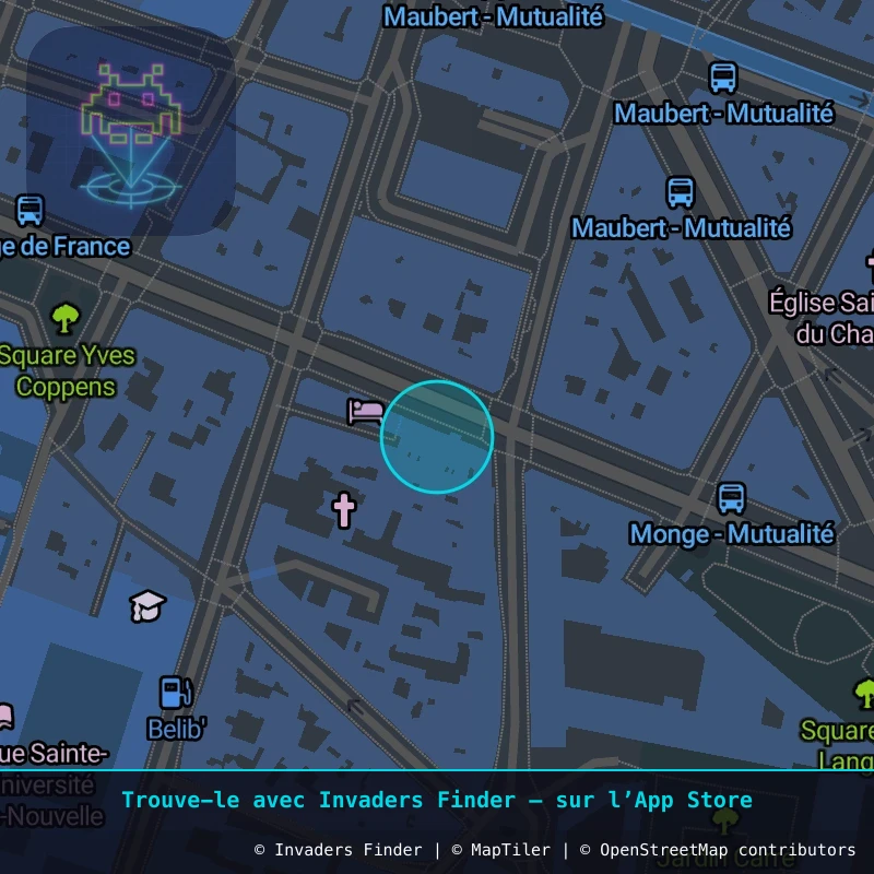 Zone approximative de l'invader PA_1463, dans le quartier 5e arrondissement de Paris à Paris. Emplacement exact disponible dans l'app Invaders Finder.