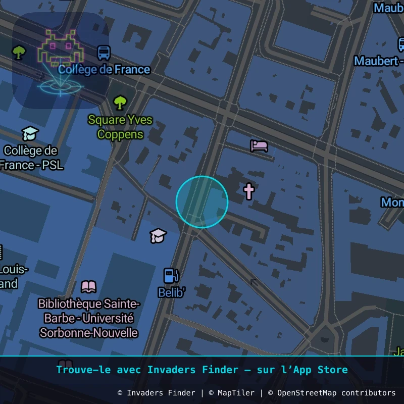 Zone approximative de l'invader PA_1464, dans le quartier 5e arrondissement de Paris à Paris. Emplacement exact disponible dans l'app Invaders Finder.