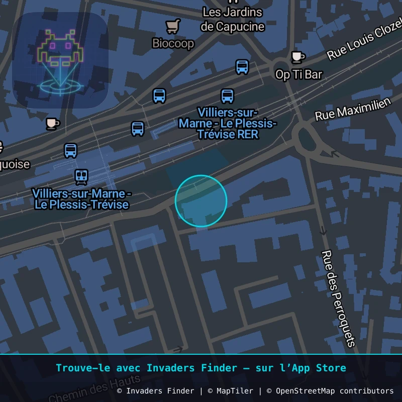 Zone approximative de l'invader PA_1467, dans le quartier Paris métropolitain (PA94) à Paris. Emplacement exact disponible dans l'app Invaders Finder.