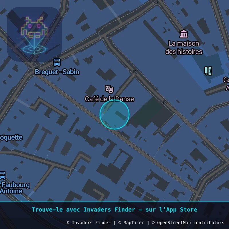 Zone approximative de l'invader PA_1468, dans le quartier 11e arrondissement de Paris à Paris. Emplacement exact disponible dans l'app Invaders Finder.