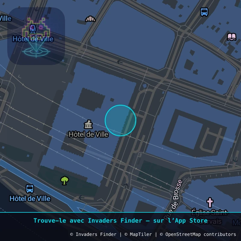 Zone approximative de l'invader PA_1474, dans le quartier 4e arrondissement de Paris à Paris. Emplacement exact disponible dans l'app Invaders Finder.