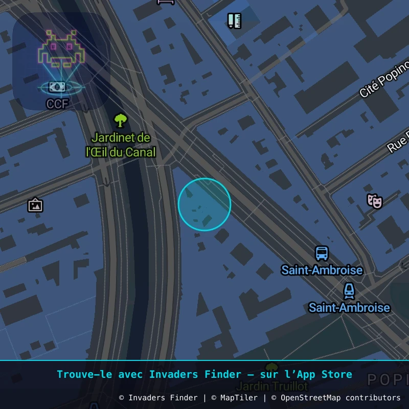 Zone approximative de l'invader PA_1477, dans le quartier 11e arrondissement de Paris à Paris. Emplacement exact disponible dans l'app Invaders Finder.