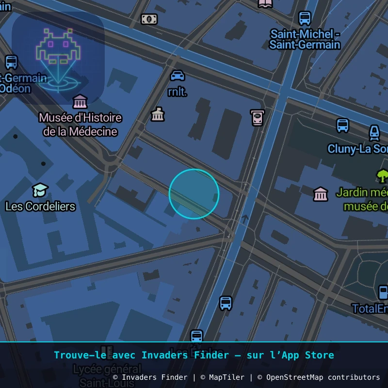 Zone approximative de l'invader PA_1478, dans le quartier 6e arrondissement de Paris à Paris. Emplacement exact disponible dans l'app Invaders Finder.